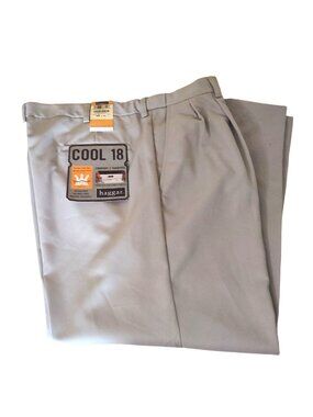 Haggar Cool 18 Men's Beige Pleated Pants Microfiber Wrinkle-Free 38W X 32L